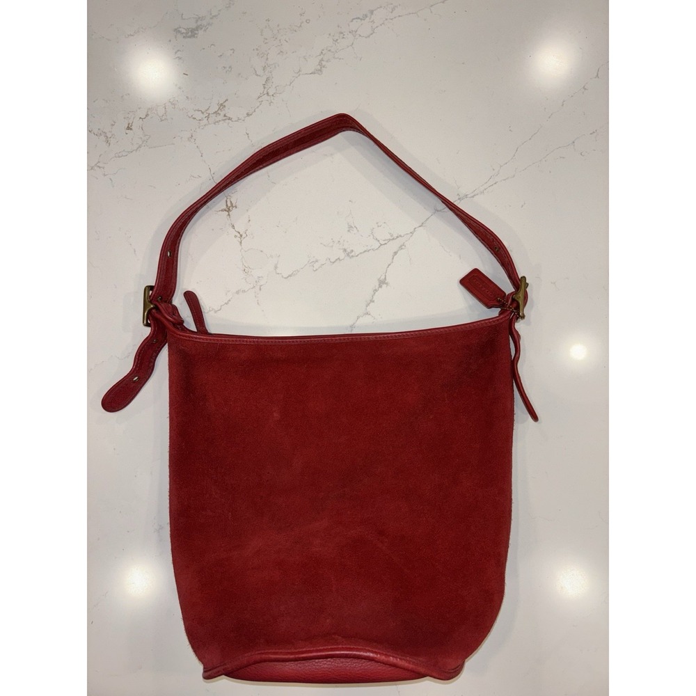 Coach 9010 Berkeley Red Suede Leather XL Duffle Sack Shoulder Bag Vintage‎